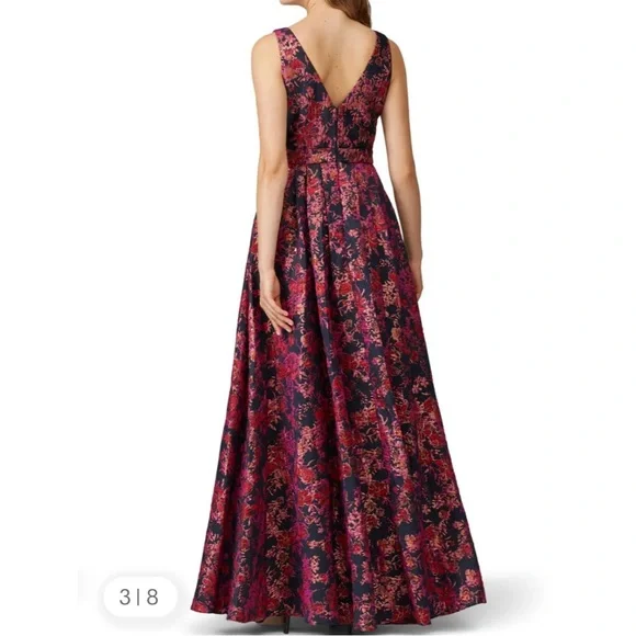 Badgley Mischka Floral Jacquard Gown! Pinks, purples, blue, gold & multicolor! - Picture 4 of 17